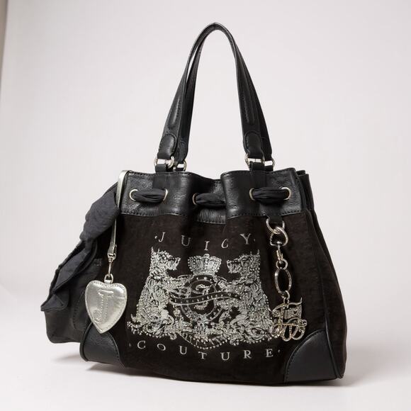 Juicy Couture Black Velour Scottie Dog Rhinestone Daydreamer Tote Y2K with Bow - Picture 1 of 13